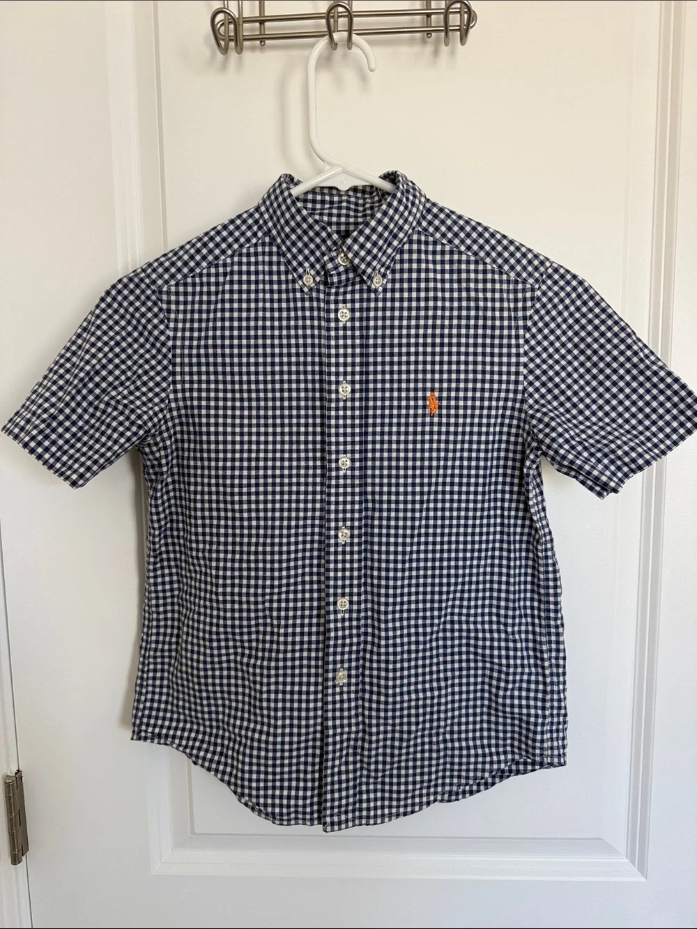 Ralph Lauren Boys Navy and White Gingham Short-Sleeve Button-Down Shirt
